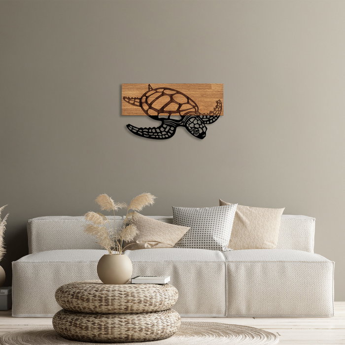 Wallity Caretta Caretta - 314 Escultura de Pared de Madera y Metal en Negro y Nogal Wallity Caretta Caretta - 314 Escultura de Pared de Madera y Metal en Negro y Nogal
